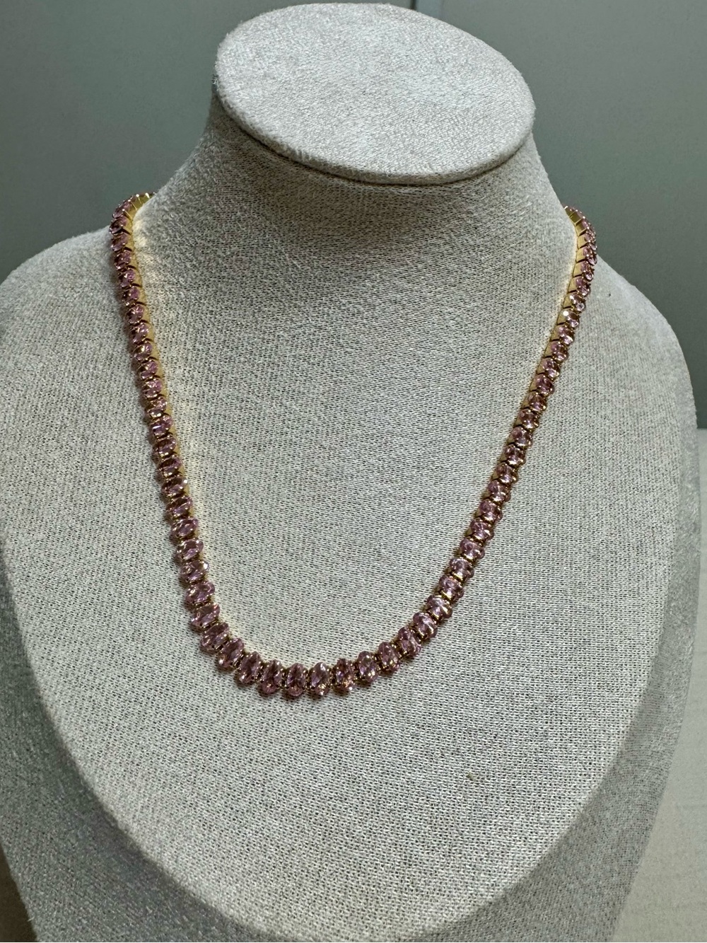 Rose Pink Crystal Tennis Necklace with Gold-Tone Chain